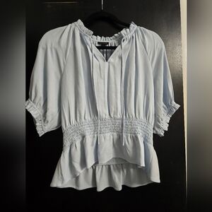 Ann Taylor Light Blue Top with Cinched Waist Small